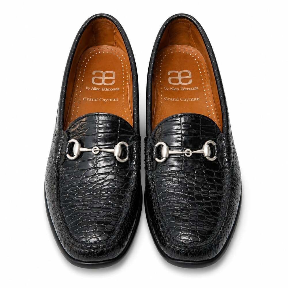 Allen Edmonds Grand Cayman Black Croc Embossed Bit Loafers Size 9.5D